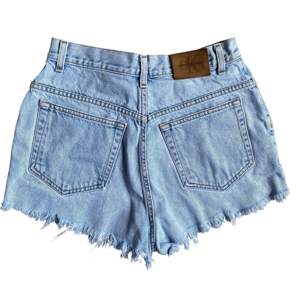 Vintage Calvin Klein Jean Mini Shorts Size 10 Blue Distressed High Rise Made USA - Picture 3 of 9